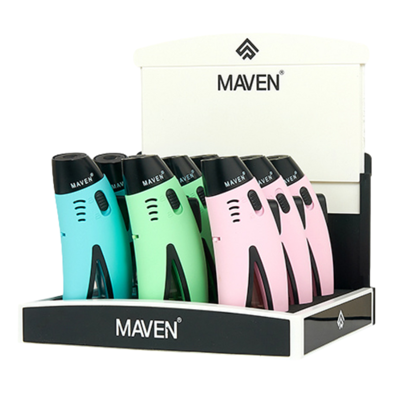 Maven Razor Pocket Torch Lighter - 9ct (Blue/Pink/Green)