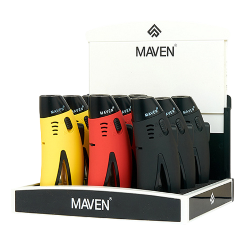 Maven Razor Pocket Torch Lighter - 9ct (Black/Red/Yellow)