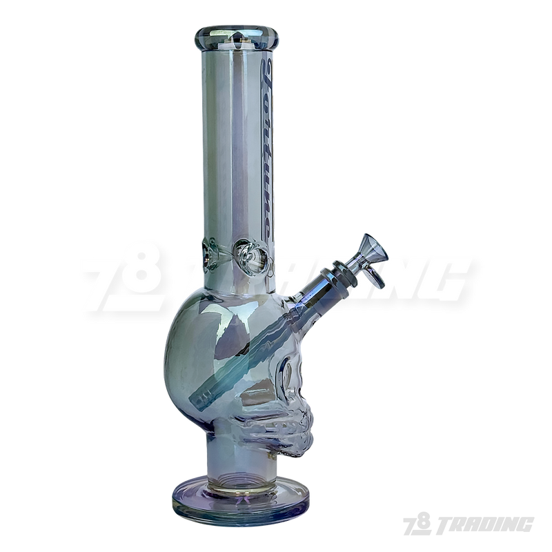 Metallic Chrome 14inches Skull Shape Base Water Pipe - SK144407