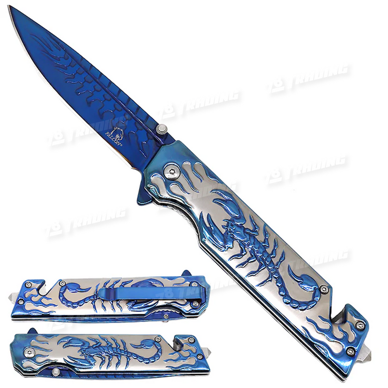 Falcon 9" Rainbow Pocket Knife Scorpion Design - KS3781