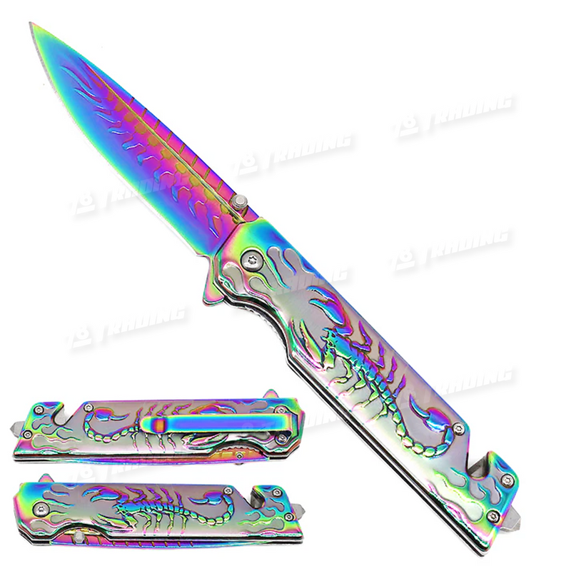 Falcon 9" Rainbow Pocket Knife Scorpion Design - KS3781