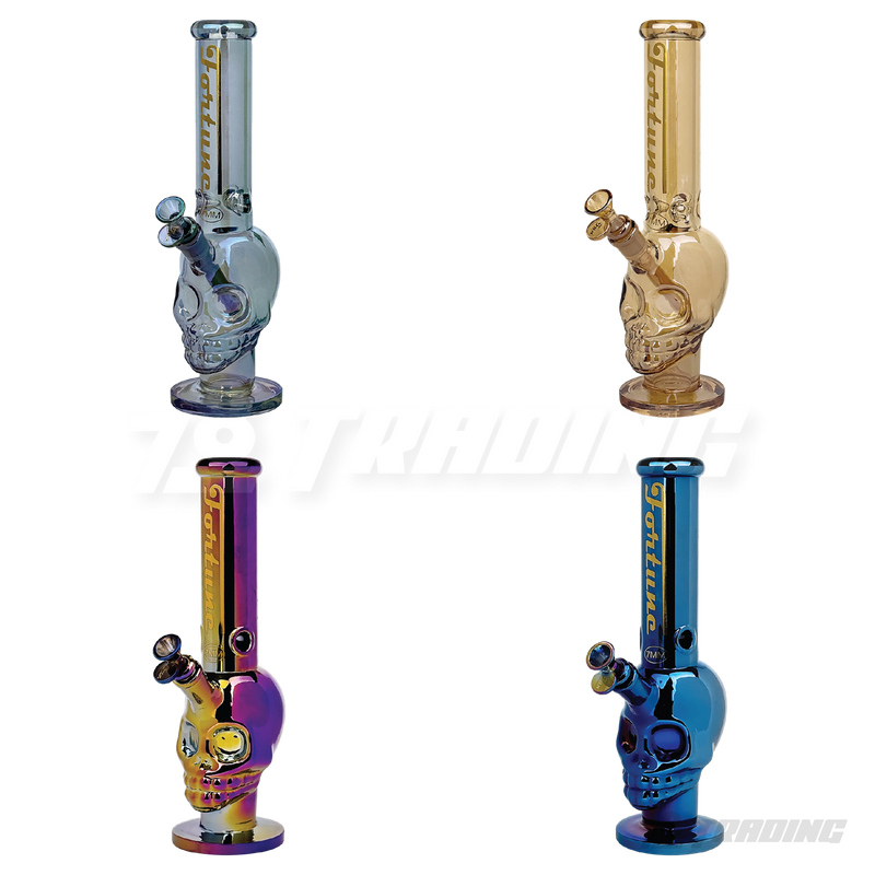 Metallic Chrome 14inches Skull Shape Base Water Pipe - SK144407