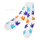 Huckleberry Crew Socks With All-Over Leaf Graphics - WHITE x MULTI COLOR