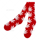 Huckleberry Crew Socks With All-Over Leaf Graphics - RED x WHITE