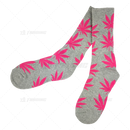 Huckleberry Crew Socks With All-Over Leaf Graphics - GREY x MAGENTA