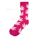 Huckleberry Crew Socks With All-Over Leaf Graphics - MAGENTA x WHITE