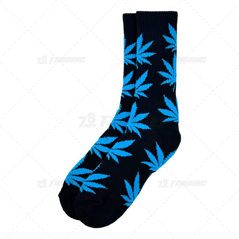 Huckleberry Crew Socks With All-Over Leaf Graphics - BLACK x BLUE