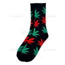 Huckleberry Crew Socks With All-Over Leaf Graphics - BLACK x MULTI COLOR