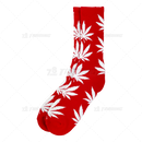 Huckleberry Crew Socks With All-Over Leaf Graphics - RED x WHITE