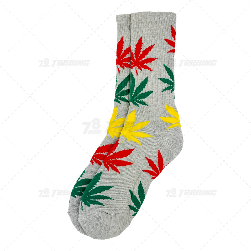 Huckleberry Crew Socks With All-Over Leaf Graphics - GREY x MULTI COLOR