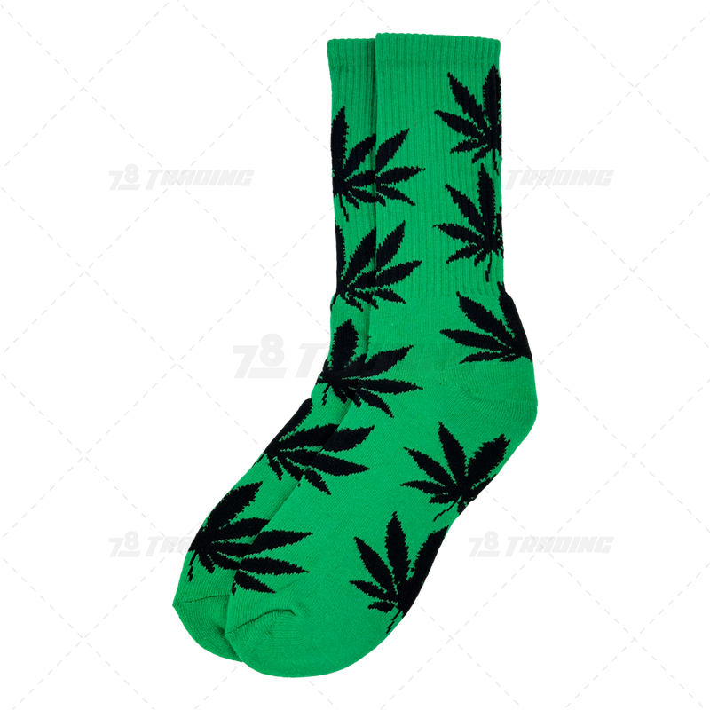 Huckleberry Crew Socks With All-Over Leaf Graphics - GREEN x BLACK