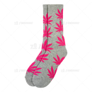 Huckleberry Crew Socks With All-Over Leaf Graphics - GREY x MAGENTA