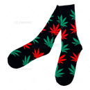 Huckleberry Crew Socks With All-Over Leaf Graphics - BLACK x MULTI COLOR