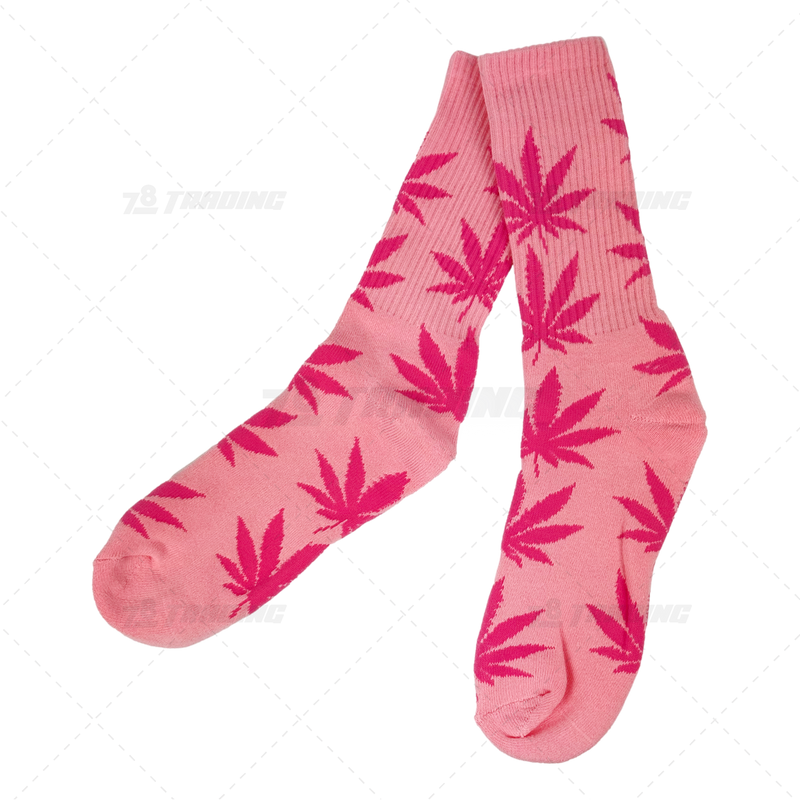 Huckleberry Crew Socks With All-Over Leaf Graphics - PINK x MAGENTA