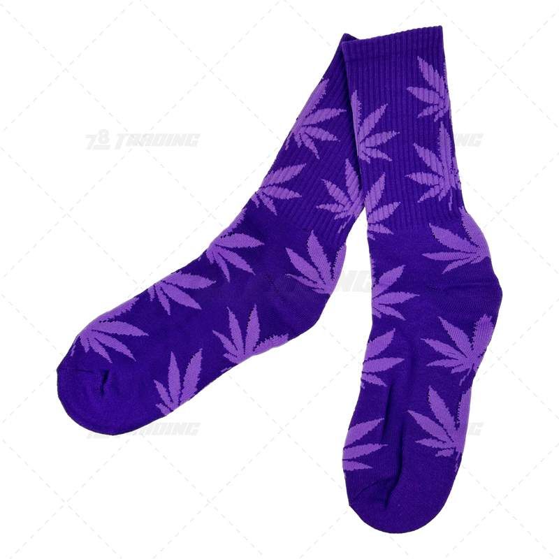 Huckleberry Crew Socks With All-Over Leaf Graphics - PURPLE x LIGHT PURPLE