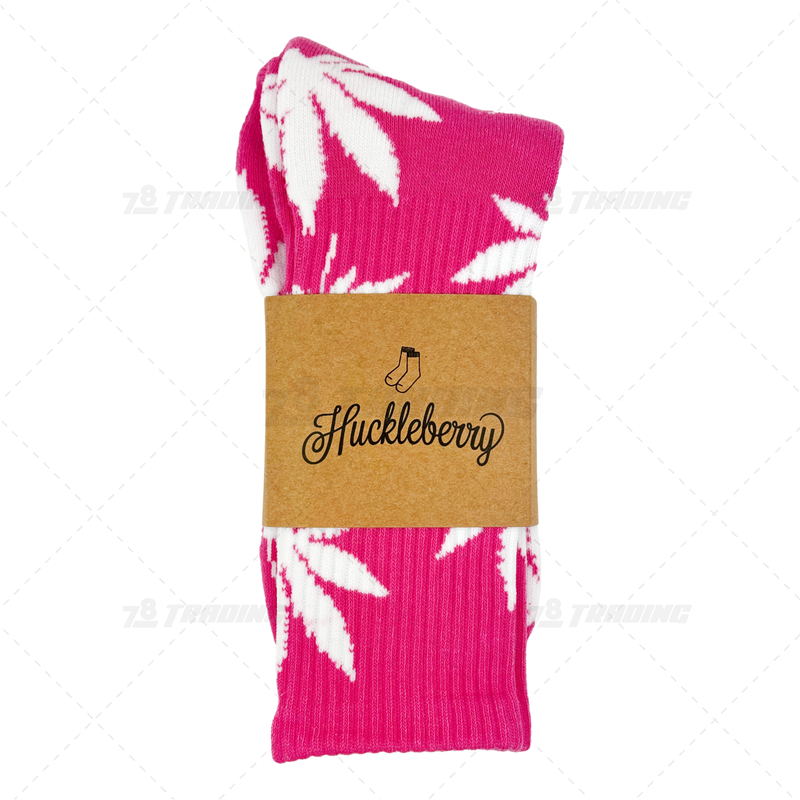 Huckleberry Crew Socks With All-Over Leaf Graphics - MAGENTA x WHITE