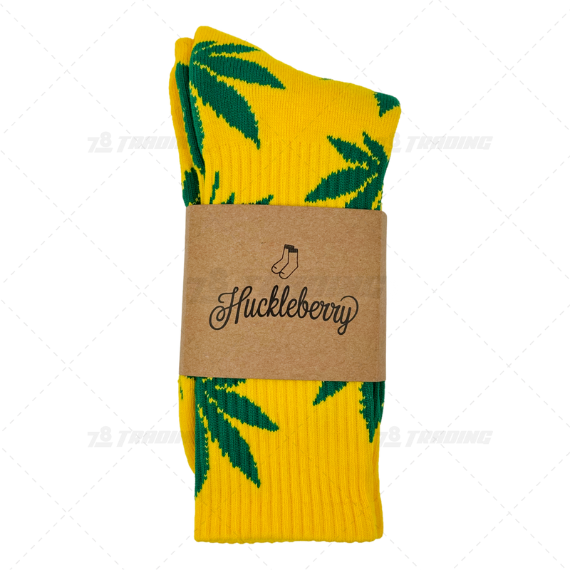 Huckleberry Crew Socks With All-Over Leaf Graphics - YELLOW x GREEN