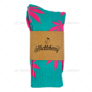 Huckleberry Crew Socks With All-Over Leaf Graphics - CYAN x MAGENTA
