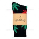 Huckleberry Crew Socks With All-Over Leaf Graphics - BLACK x MULTI COLOR