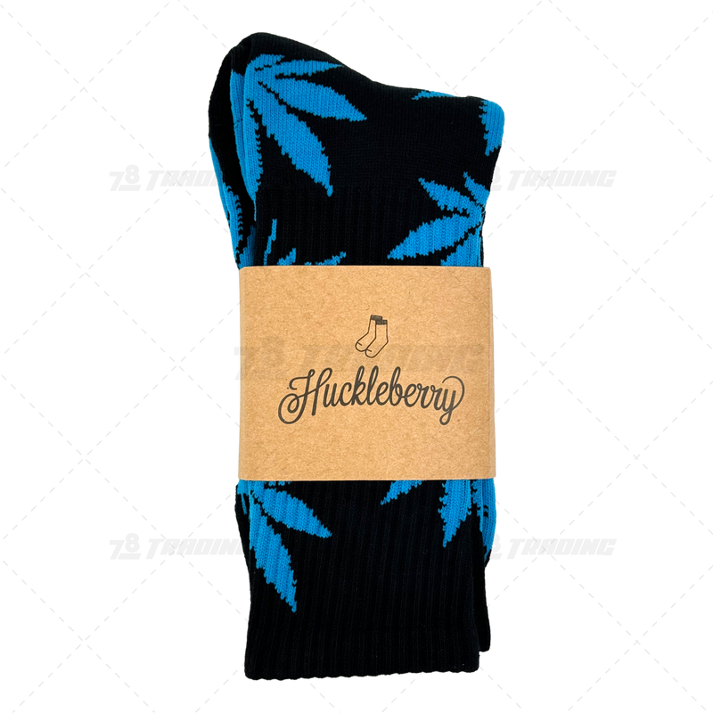 Huckleberry Crew Socks With All-Over Leaf Graphics - BLACK x BLUE