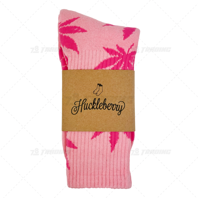 Huckleberry Crew Socks With All-Over Leaf Graphics - PINK x MAGENTA