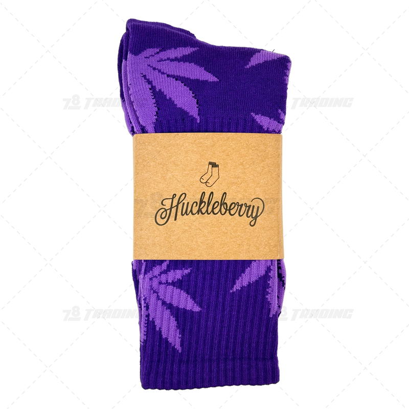 Huckleberry Crew Socks With All-Over Leaf Graphics - PURPLE x LIGHT PURPLE