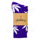Huckleberry Crew Socks With All-Over Leaf Graphics - PURPLE x WHITE