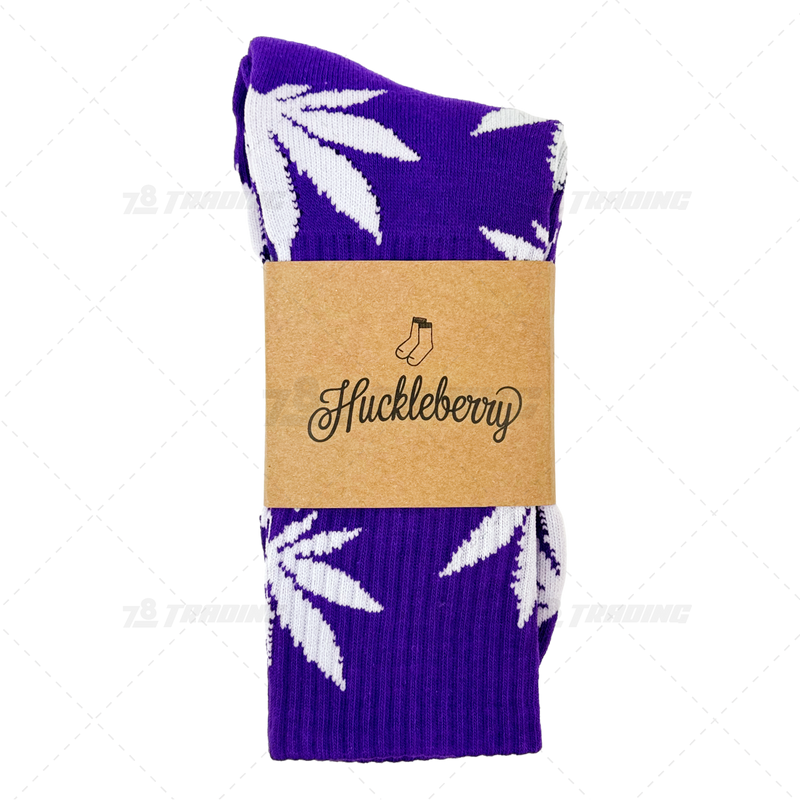 Huckleberry Crew Socks With All-Over Leaf Graphics - PURPLE x WHITE