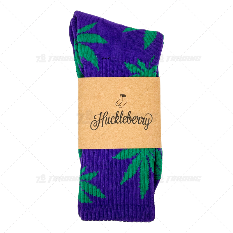 Huckleberry Crew Socks With All-Over Leaf Graphics - PURPLE x GREEN