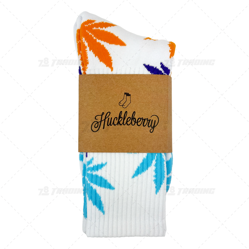 Huckleberry Crew Socks With All-Over Leaf Graphics - WHITE x MULTI COLOR
