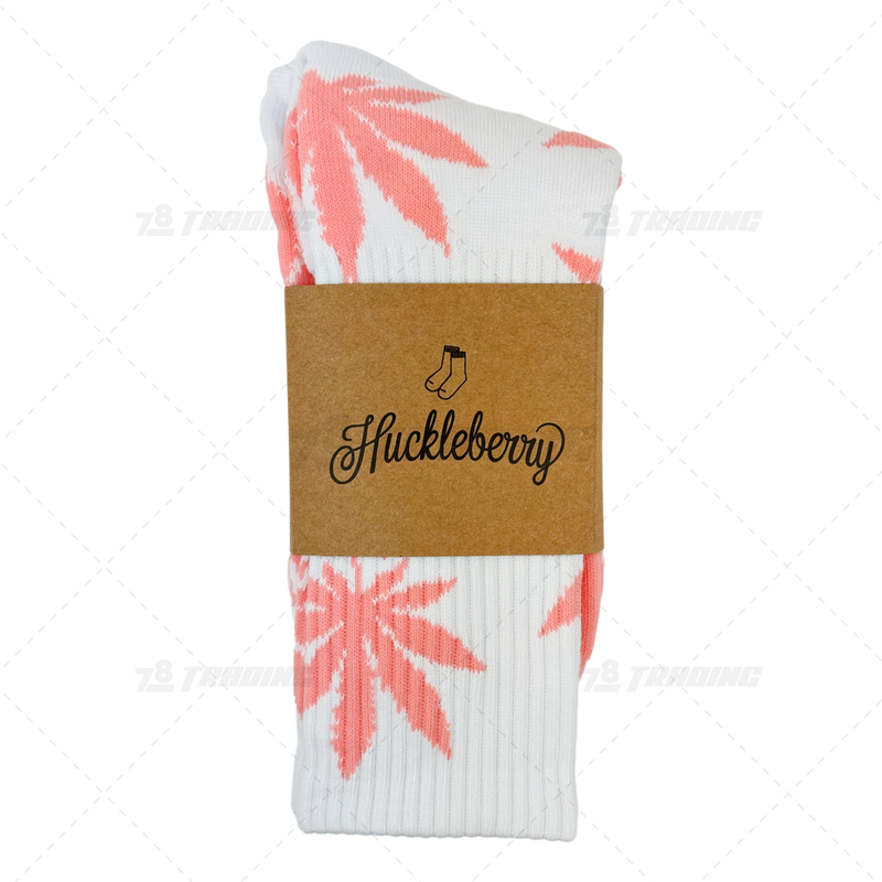 Huckleberry Crew Socks With All-Over Leaf Graphics - WHITE x LIGHT PINK