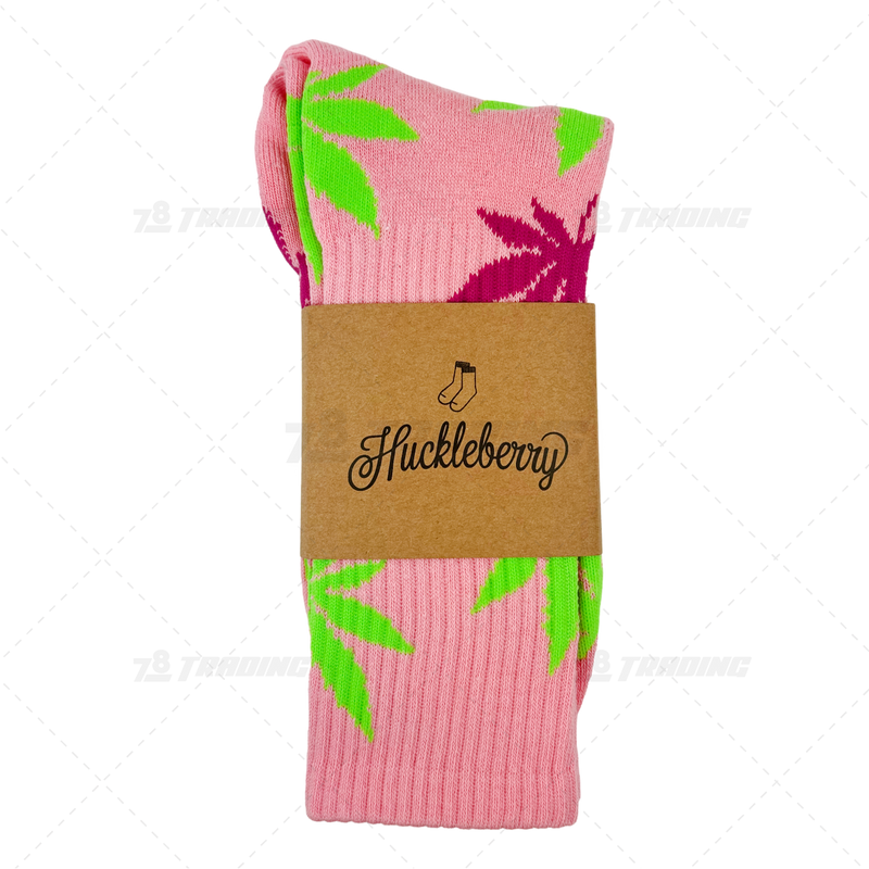 Huckleberry Crew Socks With All-Over Leaf Graphics - PINK x MULTI COLOR