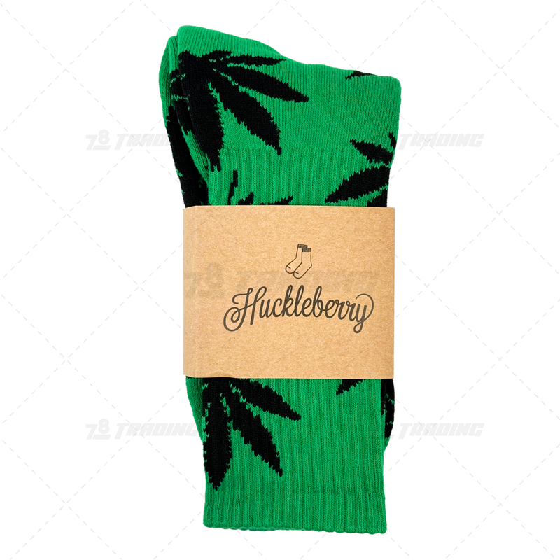 Huckleberry Crew Socks With All-Over Leaf Graphics - GREEN x BLACK