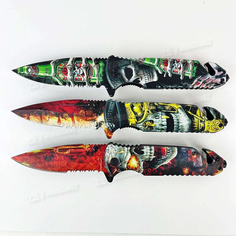 3D Skull Blade / Skull Print on Handle KS1820 - 3Colors