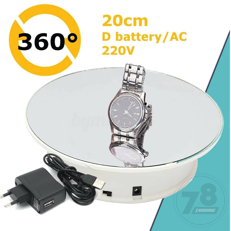 8 inches Mirror 360 degrees Rotating Rotary Display Stand Turntable Include Ac Plug (Double Power)