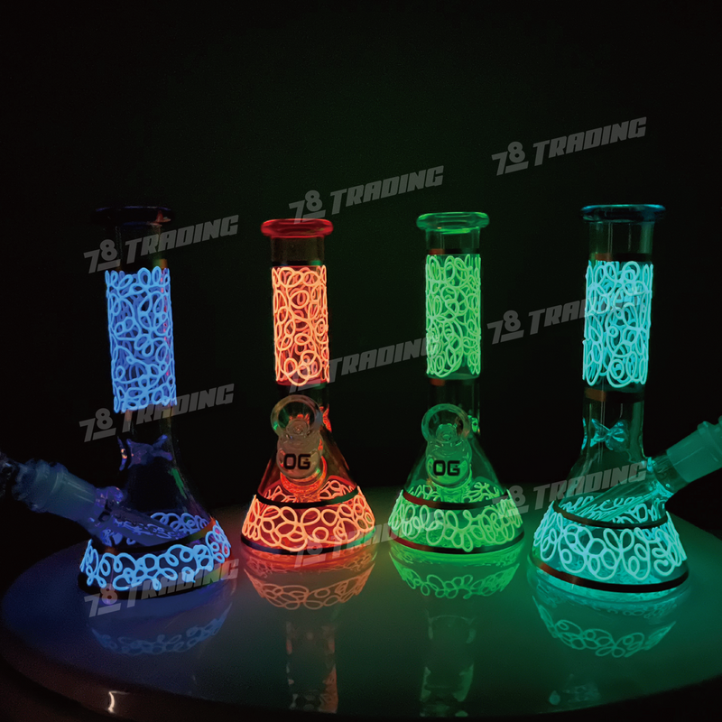 OG Original Glass Glow In The Dark Mini Beaker 8inches 5mm OGS4- 4 Colors