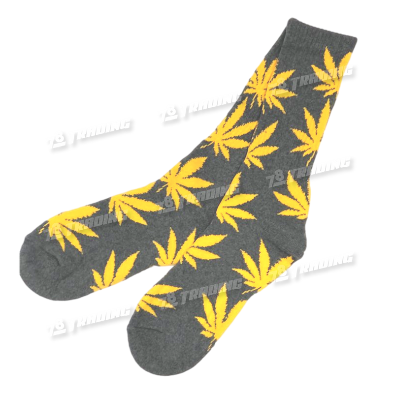 Huckleberry Design Socks Long - Gray Yellow Leaf