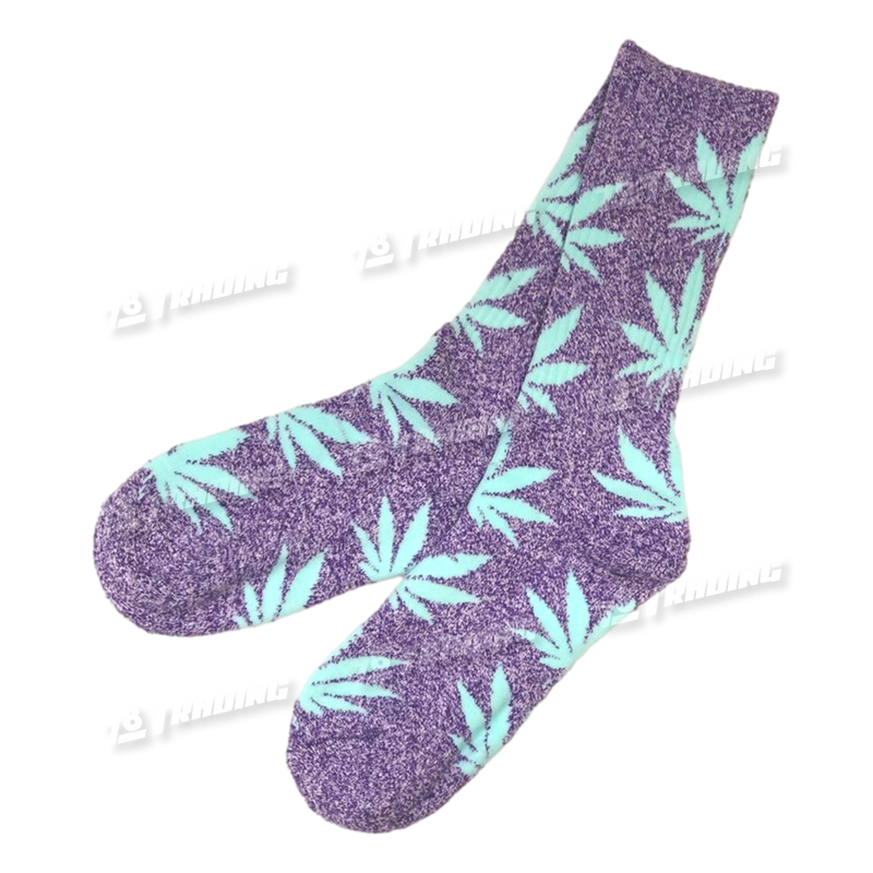 Huckleberry Design Socks Long - Purple Light Blue Leaf